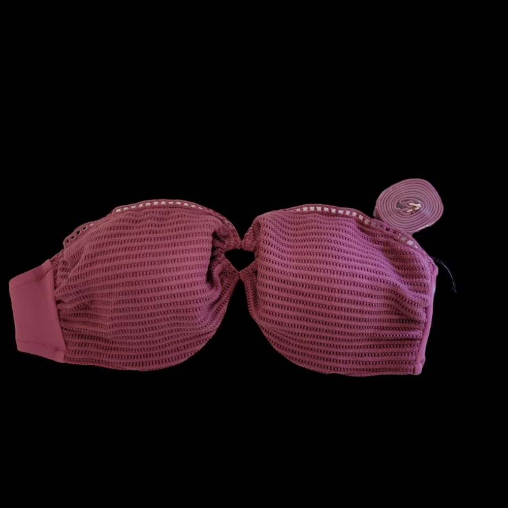 SHADE & SHORE NWT Women's Crochet Bandeau Bikini Top Pink 38DD - Picture 5 of 7